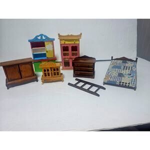 Vtg Mixed Random Lot of Dollhouse Miniatures Furniture 1:12 Dresser Hutch
